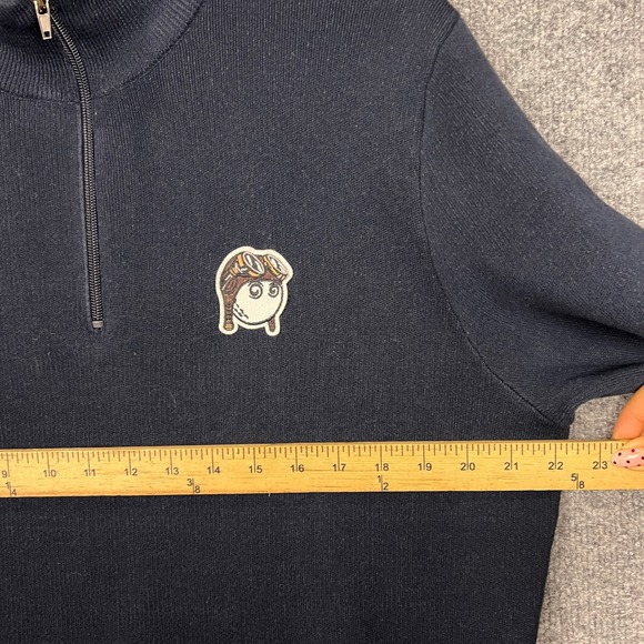 NEW Malbon Golf 1/4 Zip Navy Blue Sweater Knit Top Logo Men's Size  M - Picture 4 of 11